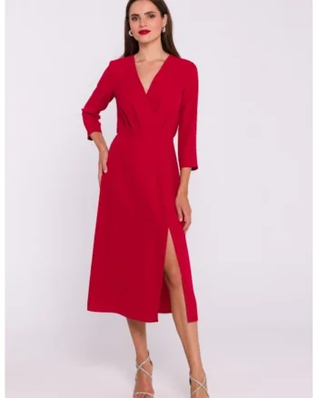Rochie cu decolteu tip furou si slit jos, Rosu