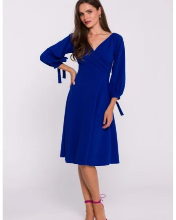 Rochie evazata cu maneci legate, Albastru royal