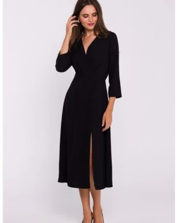 Rochie cu decolteu tip furou si slit jos, Negru