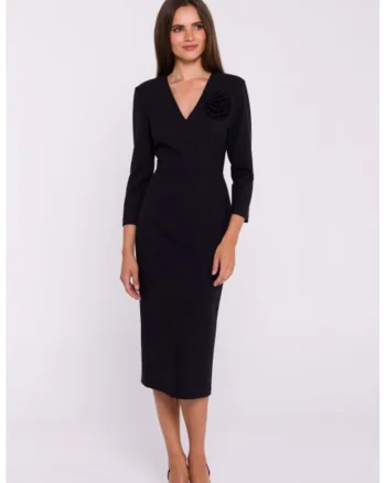 Rochie simpla midi cu decolteu in V, Negru