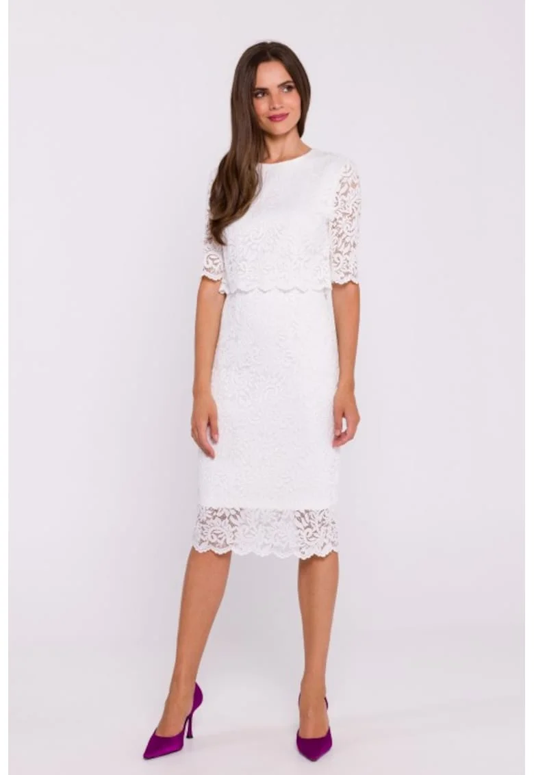 Rochie dantelata cu partea de sus dubla, Ecru