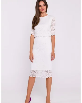 Rochie dantelata cu partea de sus dubla, Ecru