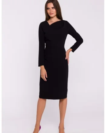 Rochie tip creion cu decolteu asimetric, Negru