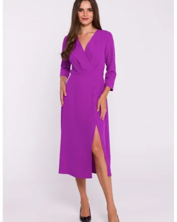 Rochie cu decolteu tip furou si slit jos, Albastru lavanda