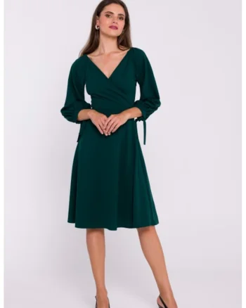 Rochie evazata cu maneci legate, Verde
