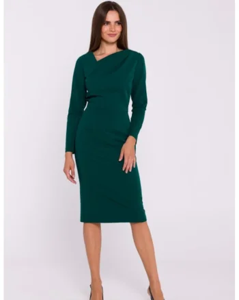 Rochie tip creion cu decolteu asimetric, Verde