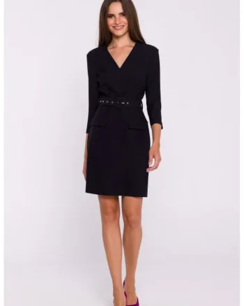 Rochie simpla cu curea in talie, Negru