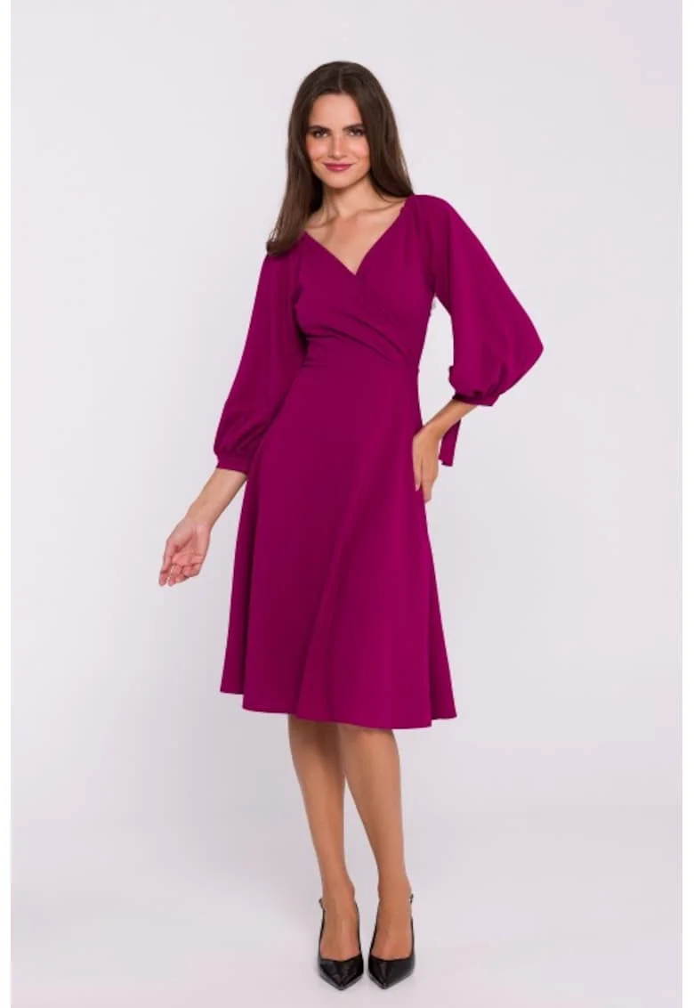 Rochie evazata cu maneci legate, Violet pruna