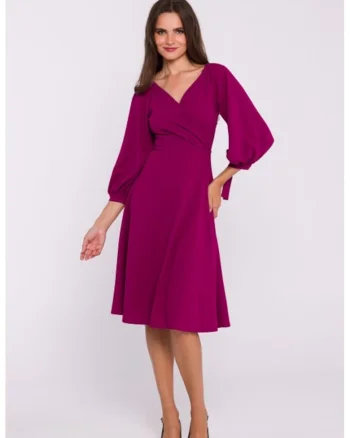 Rochie evazata cu maneci legate, Violet pruna