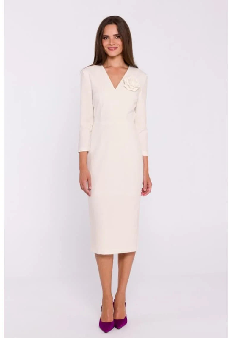 Rochie simpla midi cu decolteu in V, Ivoire