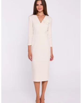 Rochie simpla midi cu decolteu in V, Ivoire