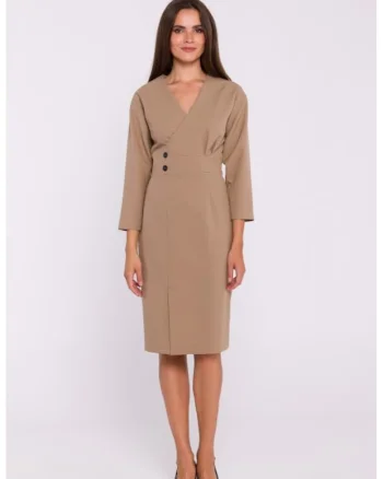 Rochie tip creion midi cu nasturi decorativi, Bej