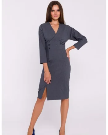 Rochie tip creion midi cu nasturi decorativi, Gri