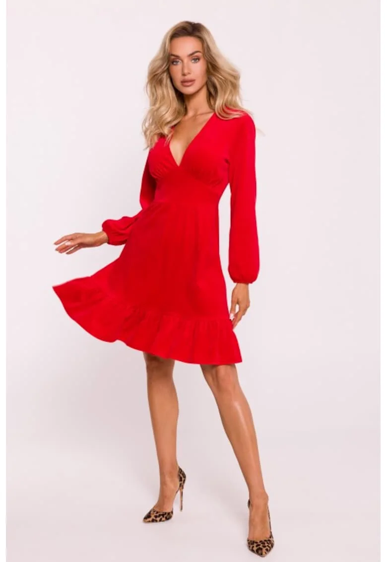 Rochie din velur cu bust, Rosu