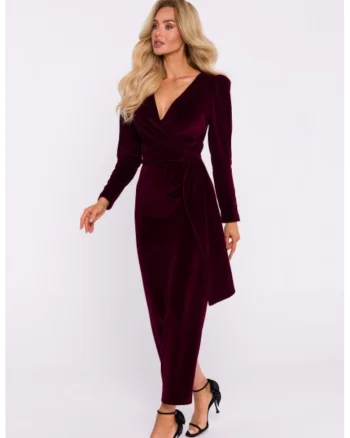 Rochie de seara maxi din velur, Visiniu