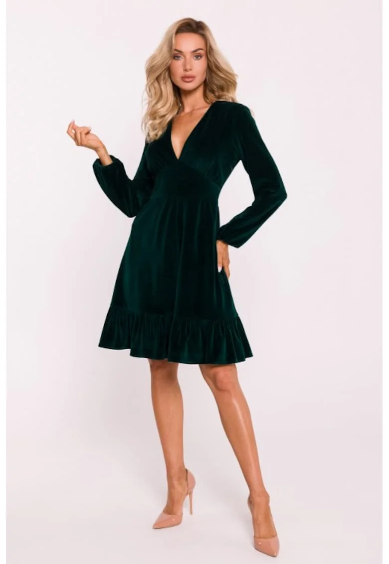 Rochie din velur cu bust, Verde