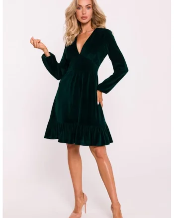 Rochie din velur cu bust, Verde
