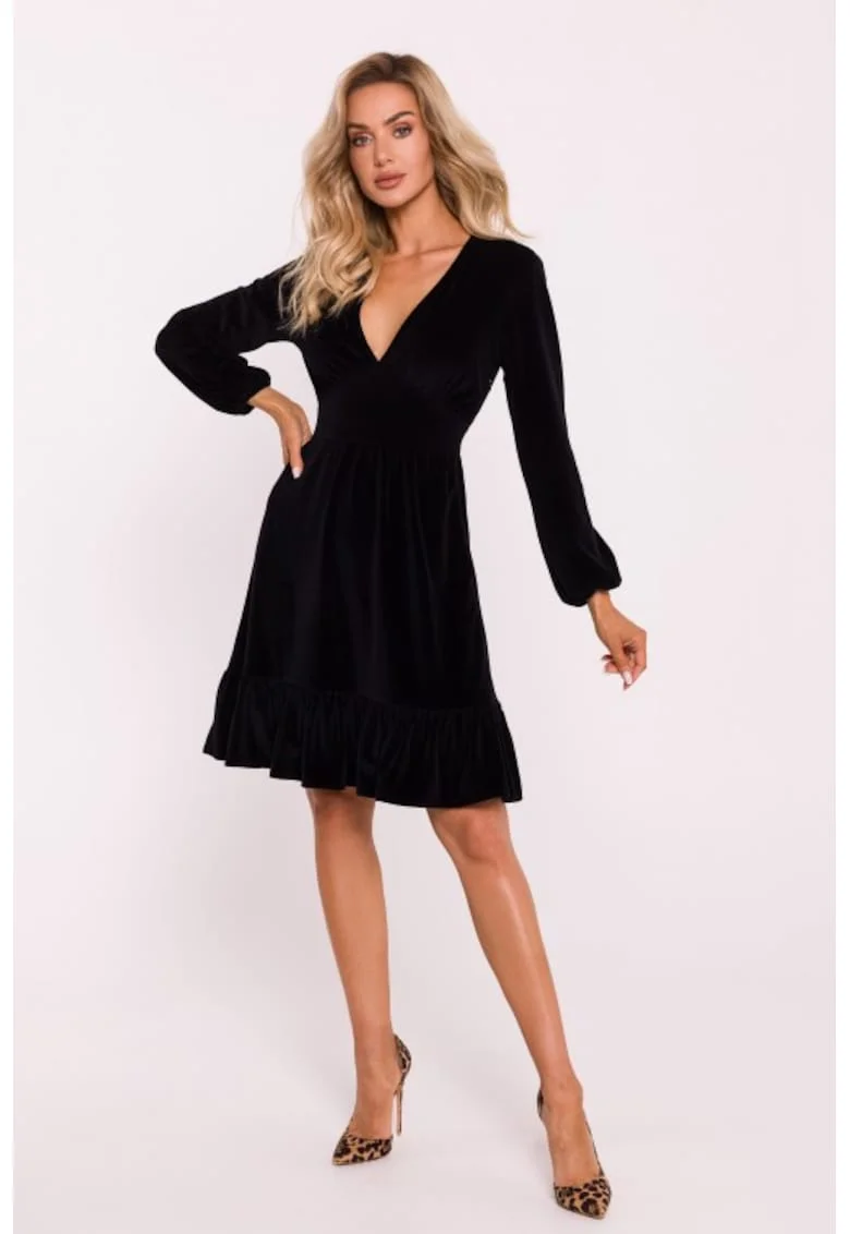 Rochie din velur cu bust, Negru