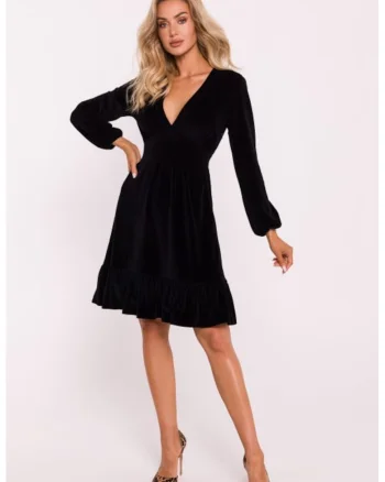 Rochie din velur cu bust, Negru