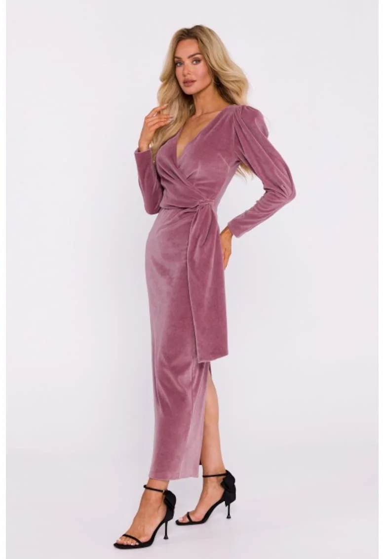 Rochie de seara maxi din velur, Roz pal