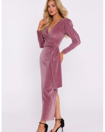 Rochie de seara maxi din velur, Roz pal