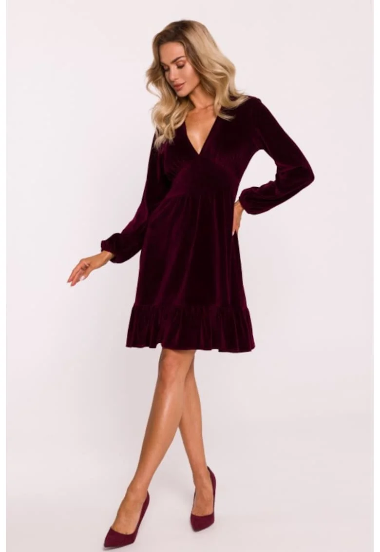 Rochie din velur cu bust, Visiniu