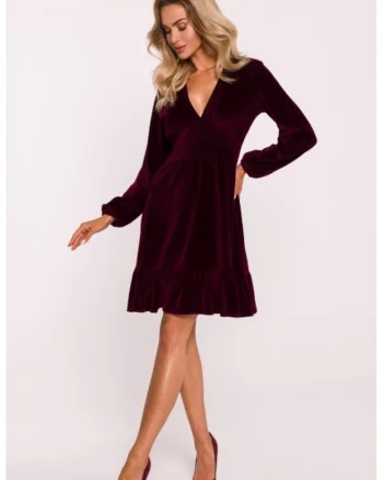 Rochie din velur cu bust, Visiniu