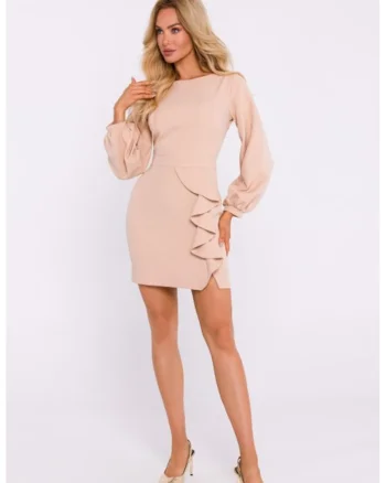 Rochie cu volan si decupaj pe spate, Bej