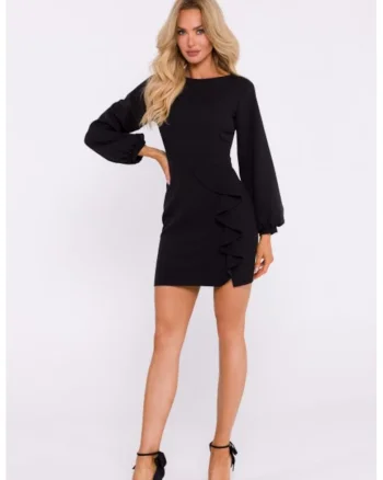 Rochie cu volan si decupaj pe spate, Negru