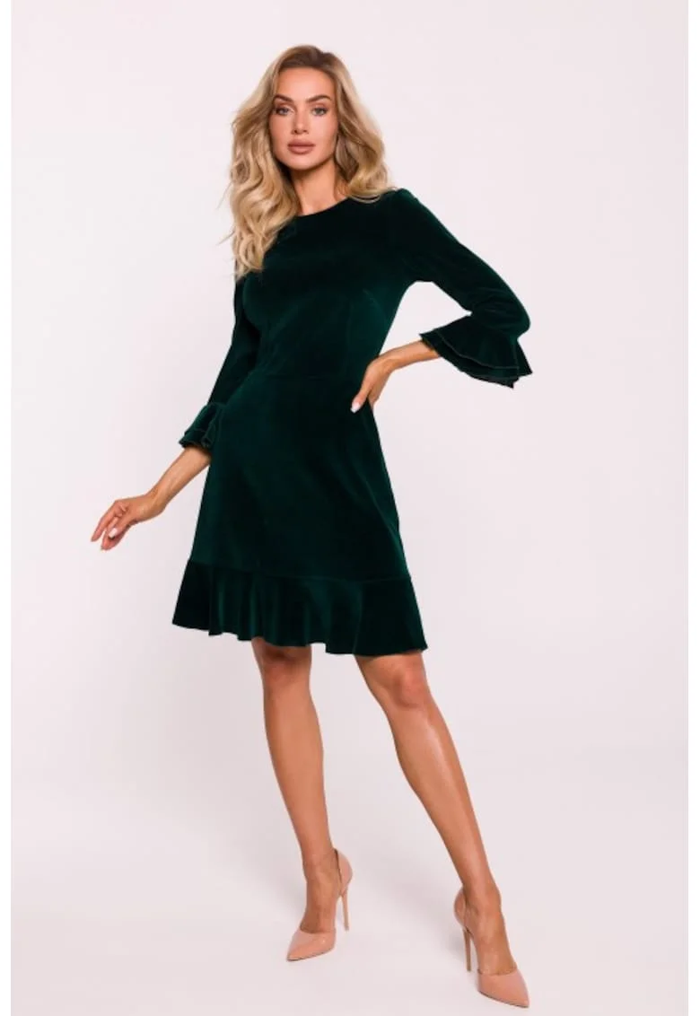 Rochie din velur cu volane, Verde