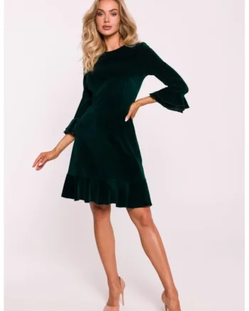 Rochie din velur cu volane, Verde