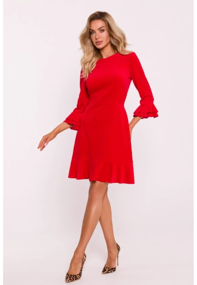Rochie din velur cu volane, Rosu