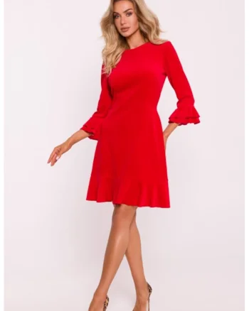 Rochie din velur cu volane, Rosu