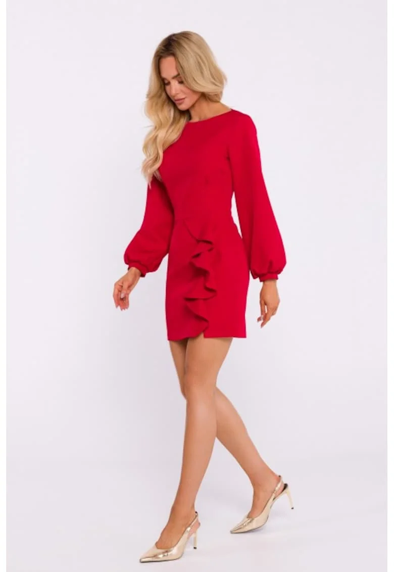 Rochie cu volan si decupaj pe spate, Rosu
