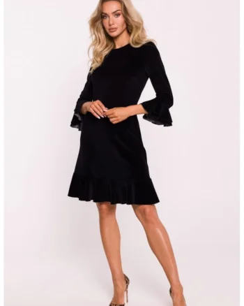 Rochie din velur cu volane, Negru