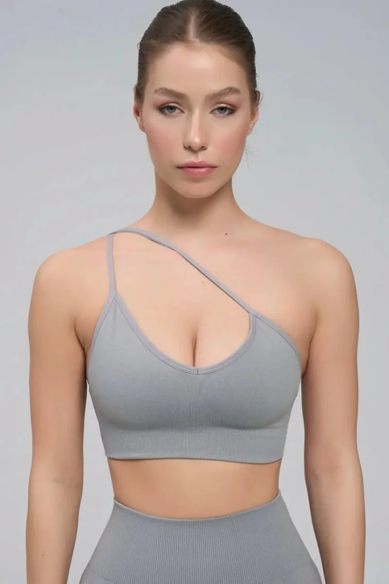 Bustieră Sport Push-Up cu Bretele Versatile, 53613, gri