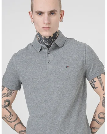 Tricou polo slim fit din amestec de bumbac organic, Gri