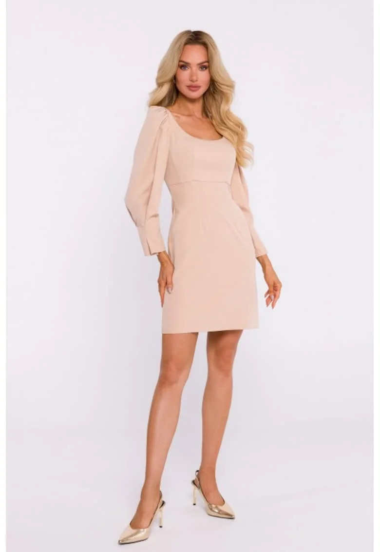 Rochie mini cu decolteu adanc,, Bej