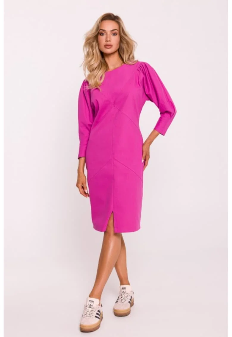 Rochie cu cusaturi si maneci bufante, Roz
