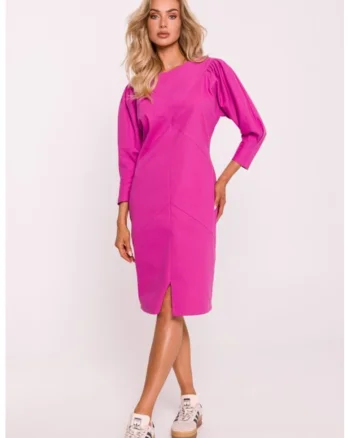 Rochie cu cusaturi si maneci bufante, Roz