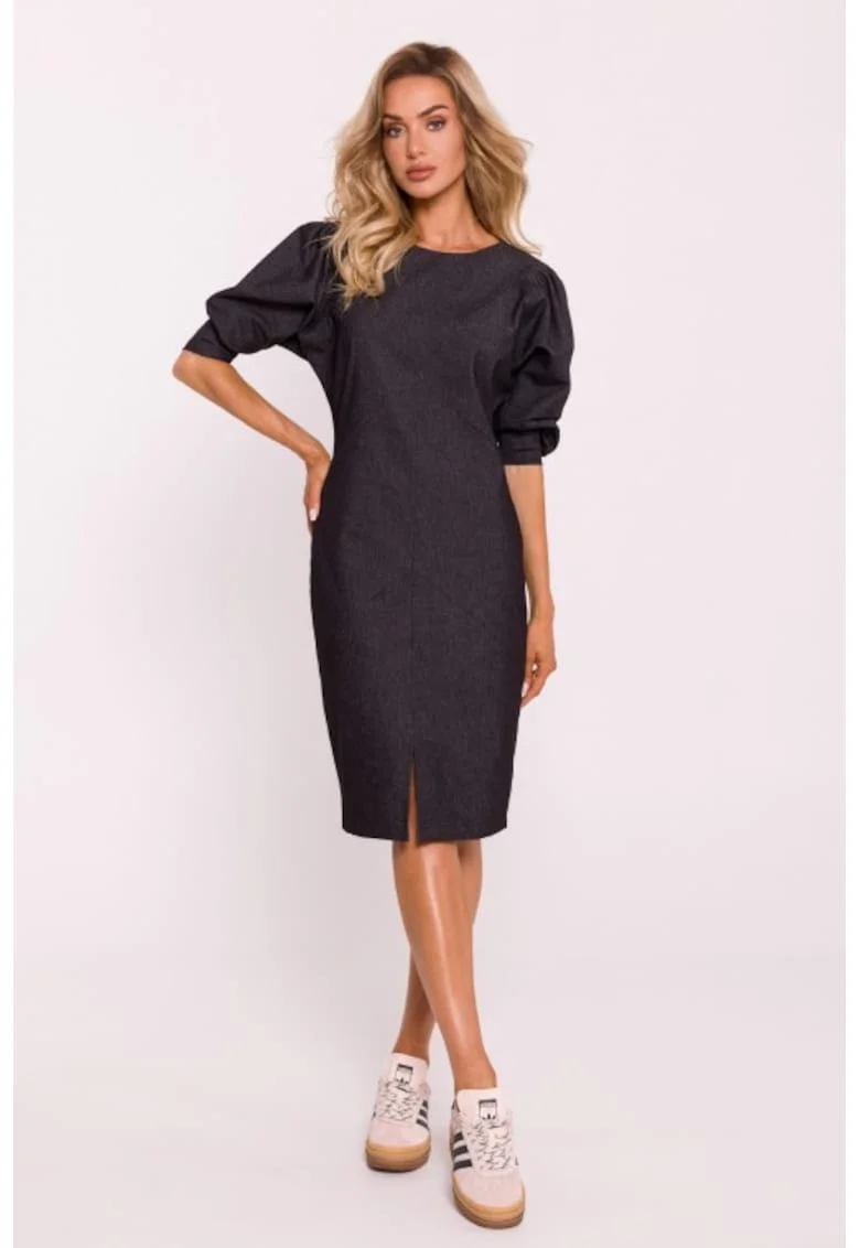 Rochie cu cusaturi si maneci bufante, Gri grafit