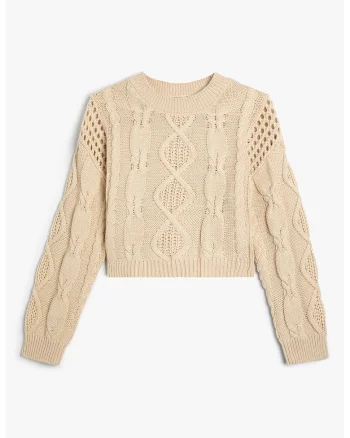 Pulover din amestec de bumbac cu maneci cazute, Maro camel