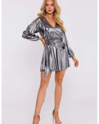 Rochie mini cu legatura pe lateral, Argintiu