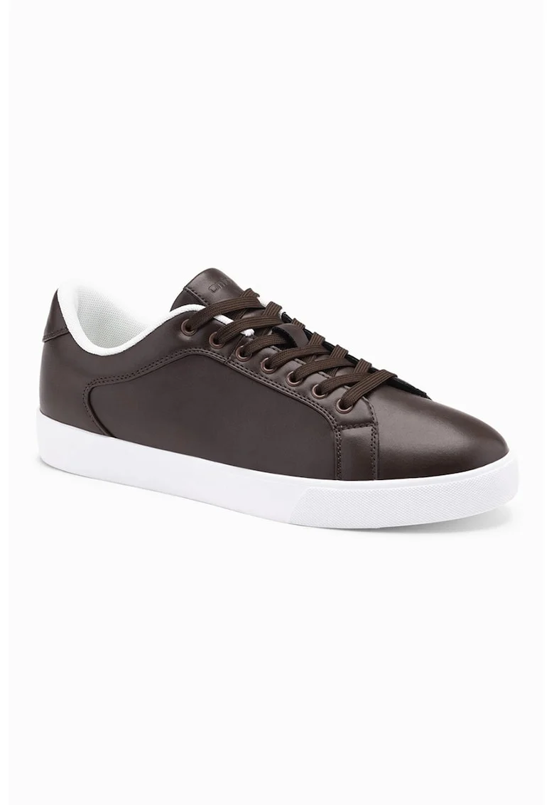 Pantofi sport low-cut de piele ecologica, Maro inchis