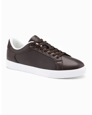 Pantofi sport low-cut de piele ecologica, Maro inchis