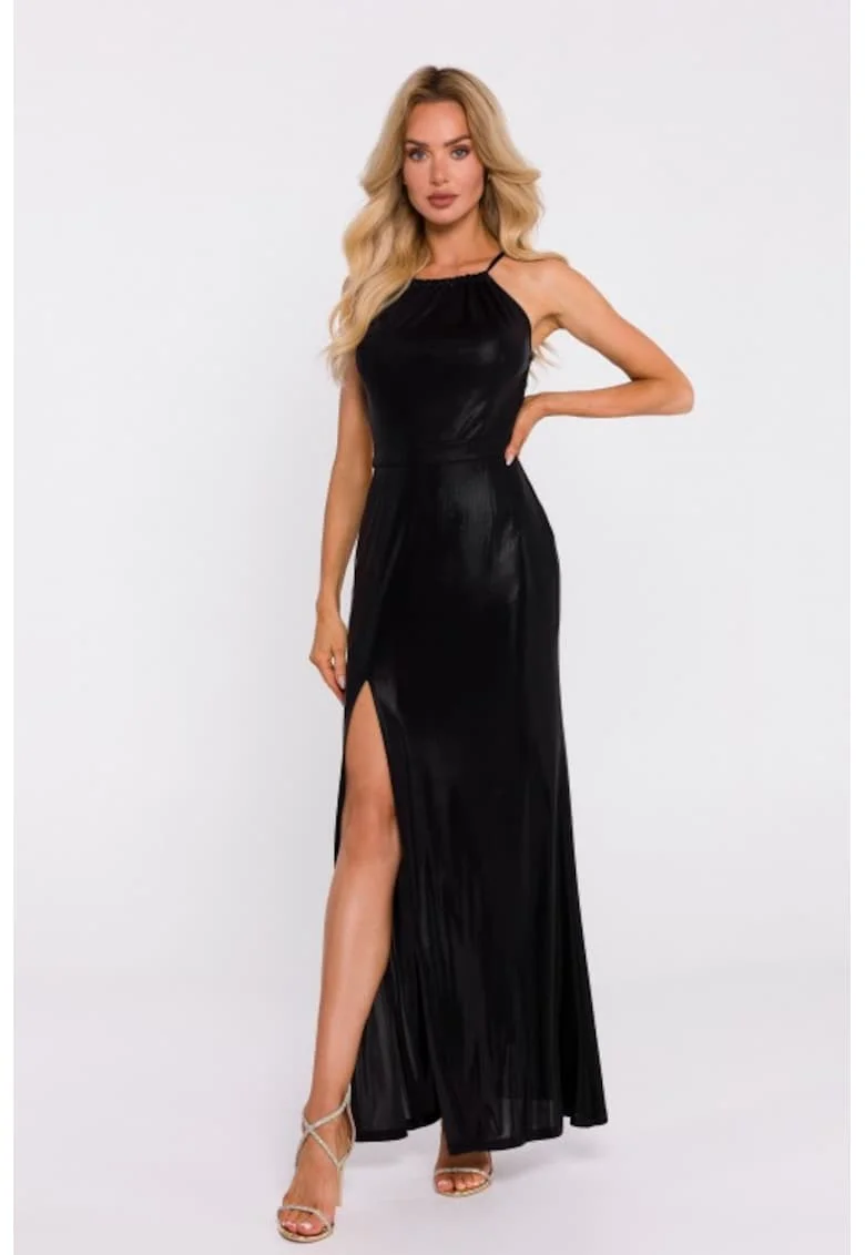 Rochie maxi cu slit inalt, Negru