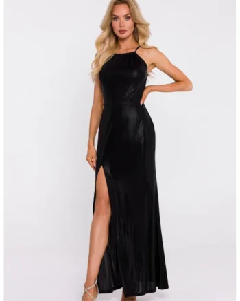 Rochie maxi cu slit inalt, Negru