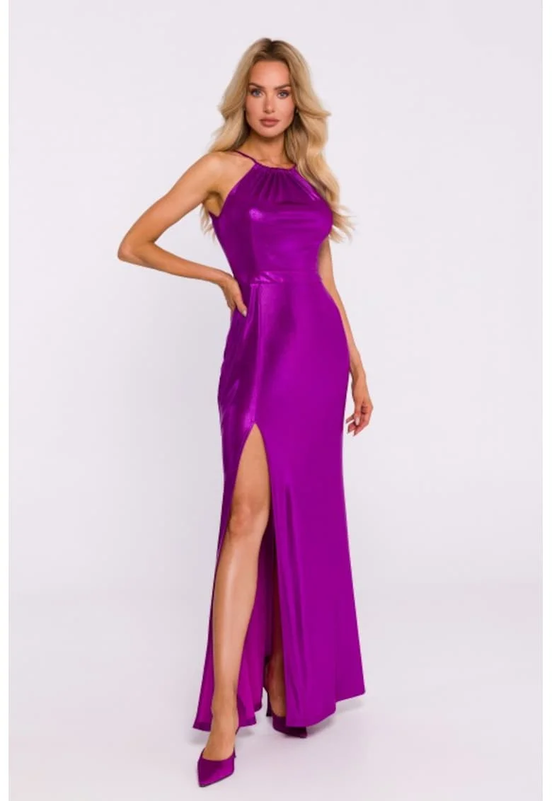 Rochie maxi cu slit inalt, Violet