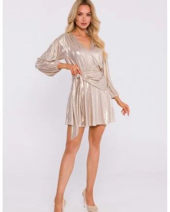 Rochie mini cu legatura pe lateral, Champagne Gold