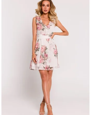 Rochie mini din sifon cu decolteu, Alb
